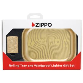 Zippo Laser Engraved Rolling Tray & Lighter Gift Set - High Polish Brass