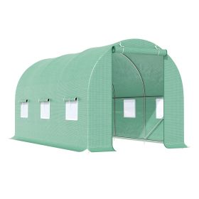 Backyard Greenhouse 15 x 7 x 7 with Door Ventilation Windows Outdoor Tunnel Walk-In Garden Plant Growing House Green