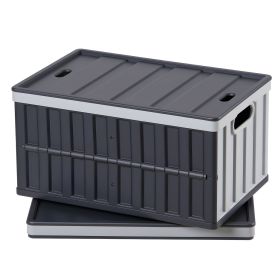 Plastic Collapsible Storage Bins with Lids, 65L 2 Packs, Stackable Folding Storage Crates with Handles, Holds 84 lbs Per Bin, Heavy Duty Containers