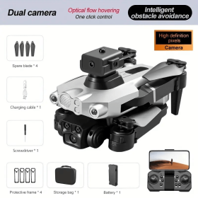 Silver dual-camera drone, equipped with optical flow hovering and intelligent obstacle avoidance functions