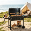 Large Charcoal Grill Portable with Lifting Charcoal Trays Folding Tables And Wheels for Outdoor Cooking BBQ