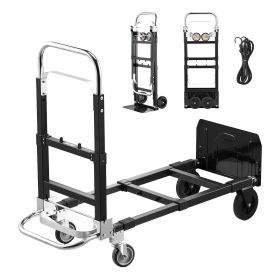 2 in 1 Folding Hand Truck, 500 lbs Load Capacity for 4-Wheel Mode, Convertible Hand Truck Dolly with Wheels & Adjustable Handle