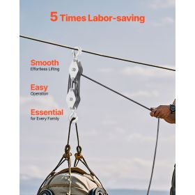 4400 lbs Breaking Strength 100 FT Rope Pulley Hoist, 5:1 Lifting Power Heavy Duty Pulley System with 2pcs Soft Loops, Metal Wheels Bearing Structure