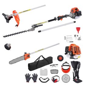 26CC 5-in-1 Multi-Functional Trimming Tools, Gas Hedge Trimmer, Weed Eater, String Trimmer, Edger, Pole Saw Chainsaw Pruner with Extension Pole