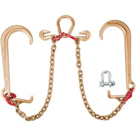 V Bridle Chain, 5/16 in x 2 ft Bridle Tow Chain, Grade 80 V-Bridle Transport Chain, 9260 Lbs Break Strength with TJ Hooks and Crab Hooks