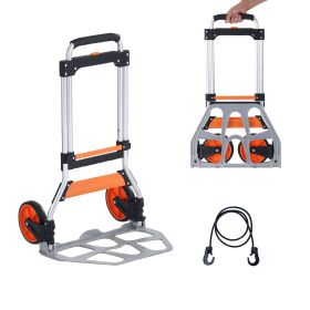 Folding Hand Truck, 275 lbs Load Capacity, Aluminum Portable Cart, Convertible Hand Truck and Dolly with Telescoping Handle and PP+TPR Wheels