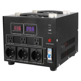 Power Converter, 3000W, Durable Step Up/Down Unit, Switches between 110V and 220V, Includes US and EU Outlets plus 5V USB, CE Approved