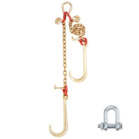 G80 V Bridle Chain, 3/8" x 2' Towing Chain Bridle with 15" J Hooks, T Hooks & Grab Hooks