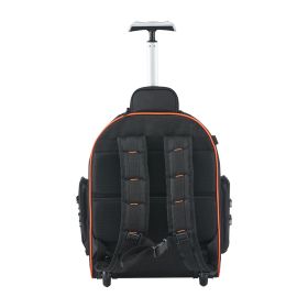 Rolling Tool Backpack, 110 lbs Load Capacity, 45 Pockets Heavy Duty Roller Tool Bag on Wheels, Adjustable Telescoping Handle & Stable Base