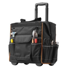 Rolling Tool Bag, 110 lbs Load Capacity, 25 Pockets Heavy Duty Roller Tool Bag on Wheels, Adjustable Telescoping Handle & Stable Base
