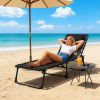 Folding Chaise Lounge Pool Chair with 4-Position Reclining Back, Pillow, Breathable Mesh & Bungee Seat, Black