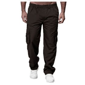 Men's Casual Multi-pocket Loose Straight Cargo Pants (Option: Coffee-2XL)