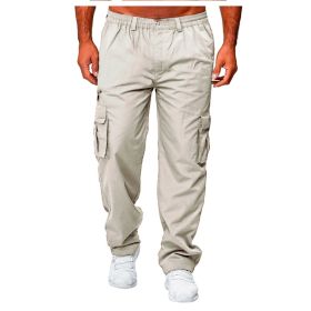 Men's Casual Multi-pocket Loose Straight Cargo Pants (Option: Rice grey-4XL)