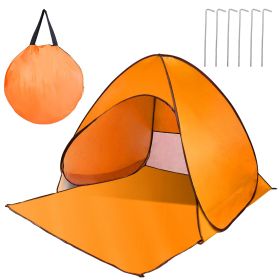 Pop Up Beach Tent Sun Shade Shelter Anti-UV Automatic Waterproof Tent Canopy for 2/3 Man w/ Net Window Storage Bag for Outdoor Beach Camping Fishing U (Color: Orange)