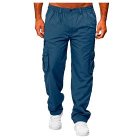 Men's Casual Multi-pocket Loose Straight Cargo Pants (Option: Denim blue-L)