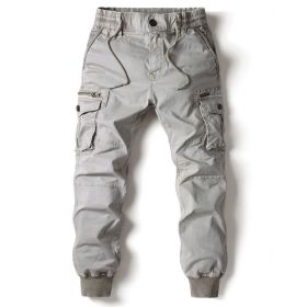 Solid Color Skinny Pants Multi-pocket Men's Working Pants (Option: Light Gray-29)