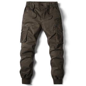 Solid Color Skinny Pants Multi-pocket Men's Working Pants (Option: Brown-29)