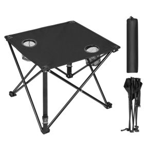 1Pc 2Pc Options Foldable Camping Table Portable Picnic Table Lightweight Travel Desk With 2 Cup Holders Carrying Bag Color Options Black Orange G (Colors: 1 Set-Black)