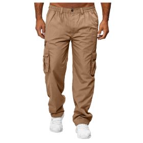 Men's Casual Multi-pocket Loose Straight Cargo Pants (Colors: Khaki-M)