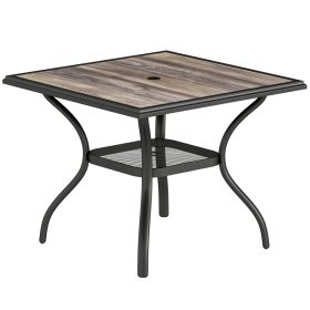 37" Square Outdoor Dining Table for 4, Patio Table with Umbrella Hole, Shelf, Faux Wood Top for Garden, Backyard, Gray (Colors: Gray-975x90x1005 mm)