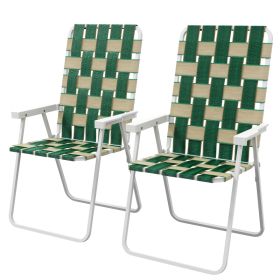 Set of 2 Patio Folding Chairs, Classic Outdoor Camping Chairs, Portable Lawn Chairs w/ Armrests, Green (Colors: Green-580x130x850 mm)