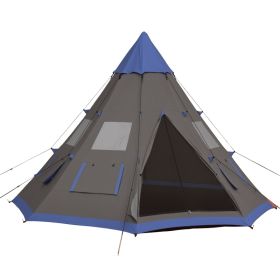 12Ft Camping Tent 6-7 Person 4 Season with 8 Mesh Windows, Outdoor Teepee Tent with Waterproof Material for Family and Friends Camping (Colors: Blue-760x210x240 mm)