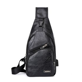 Casual Fashion Men's USB Charging Chest Bag (Colors: Black)
