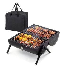 Portable Charcoal Grill Outdoor Stove, Two Side Carbon Griller For BBQ, Tabletop Barbecue Grill For Outdoor Camping Party, Black (Colors: Default Title)