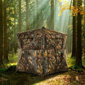 3 Person Portable Pop-Up Ground Hunting Blind With Tie-downs (Colors: With Triangular Mesh Windows)