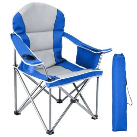 Oversized Camping Folding Chair, Heavy Duty Padded Chair With Cup Holder Storage And Cooler Bag, 5000 LBS Steel Frame, Portable For Outdoor (Colors: BlueGray)