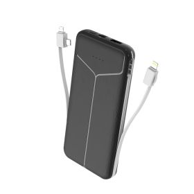 10000mAh Power Bank Portable Charger With US Plug 2 Built-in Cables External Battery Pack With 4 Ouputs, 3 Inputs, Fit For I-Phone, Android And More (Colors: Black)