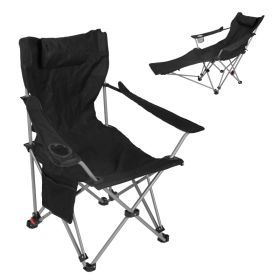 1Pc Reclining Camping Chair With Footrest 4-Position Adjustable Outdoor Folding Chair Heavy Duty Portable Camping Lounge Chair With Headrest Cup (Colors: Black)