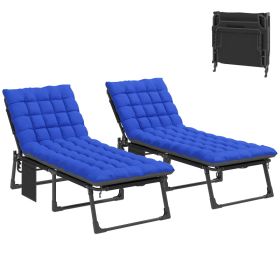 Folding Chaise Lounge Chair Outdoor Tanning Chair Set of 2 with 5-Position Backrest, Cushions, Side Pocket, Gray/Blue (Colors: Dark Gray and Blue-790x390x700 mm)
