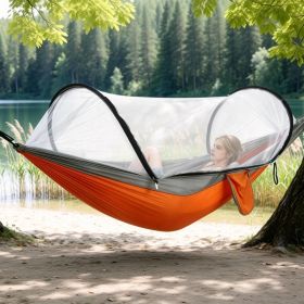 1Pc  Camping Hammock With Mosquito Net Portable Hammock Tent With Built In Mosquito Net Dual Way Zippers 440lbs Capacity Attached Storage Pocket (Colors: Orange Grey)