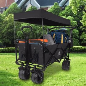 Foldable Wagon With Removable Canopy & Cooler Bag - Heavy Duty Collapsible Wagon Utility Cart With 4inch All-Terrain Wheels For Camping Beach Gar (Colors: Black)