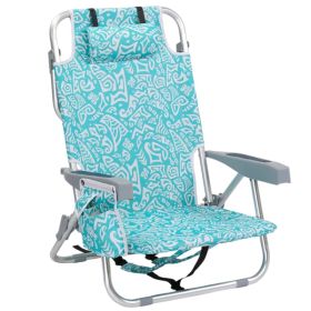 1 PCS Aluminum Beach Chair, 8.5 Inch Seat Height Teal Tribal Pattern, Adjustable Folding Chair With Headrest, Shoulder Strap, 2-in-1 Cup Holder S (Colors: Defaulttitle)