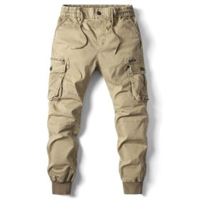 Solid Color Skinny Pants Multi-pocket Men's Working Pants (Colors: Khaki-29)
